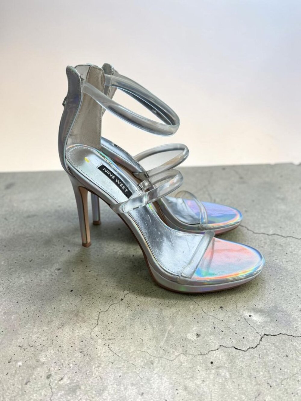 NINE WEST Silver Metallic Sandals Heels Size 7.5